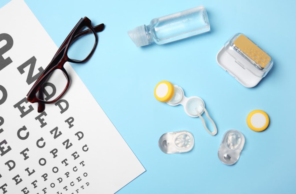 Ortho-k contact lenses on a blue background