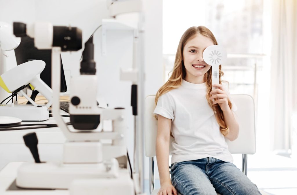 child getting vision therapy at an optometrist's office